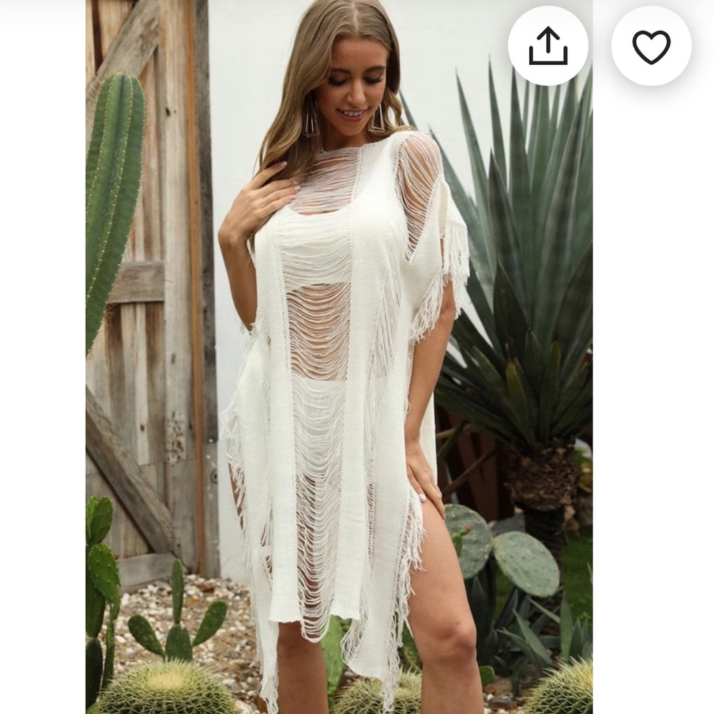 Stitch Boho Kimono Beach Cover Up Women White Long Beach Cover Up Crochet